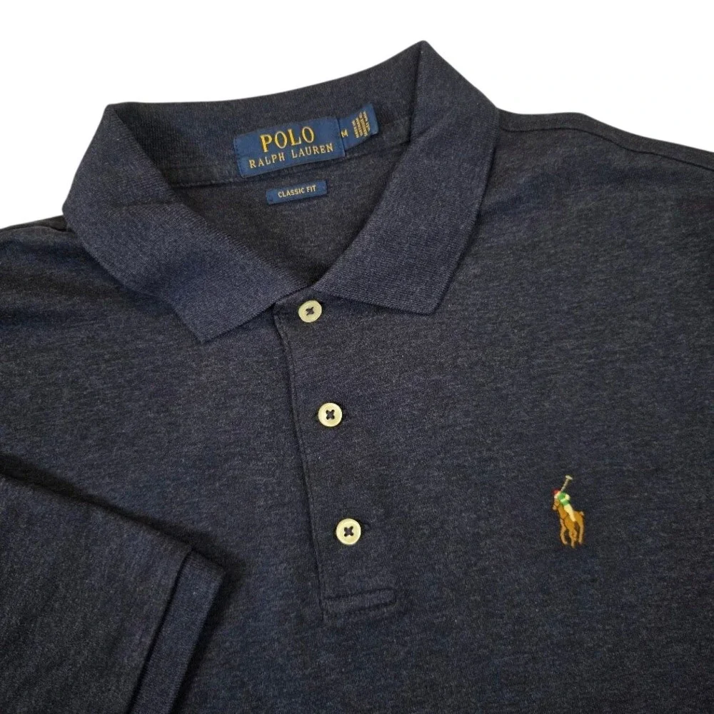 Polo Ralph Lauren Men's M Polo Shirt Navy Blue Classic Fit Cotton Short Sleeve